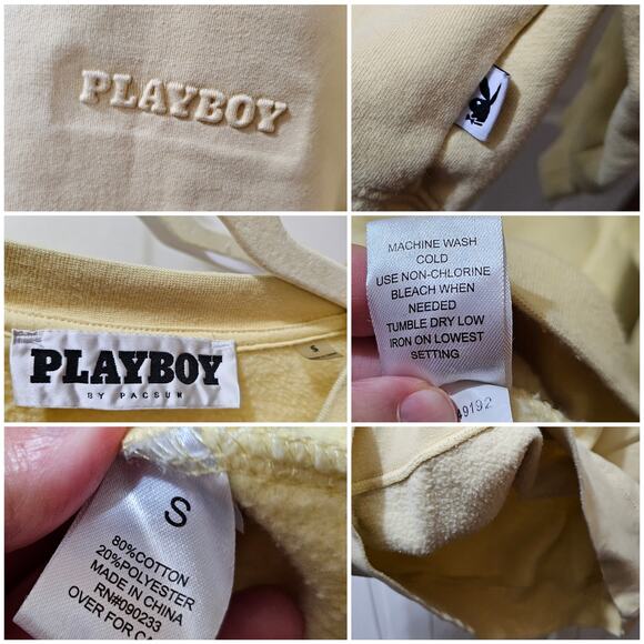 Yellow Sweatshirt Playboy x Pacsun Size Small Embossed Bunny Logo Pullover - Picture 3 of 5